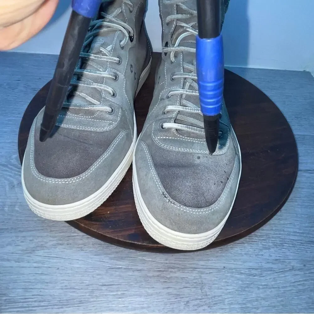 Gucci High Top Shoes Mens Size 11 Gray White Suede Leather Made In Italy Luxury